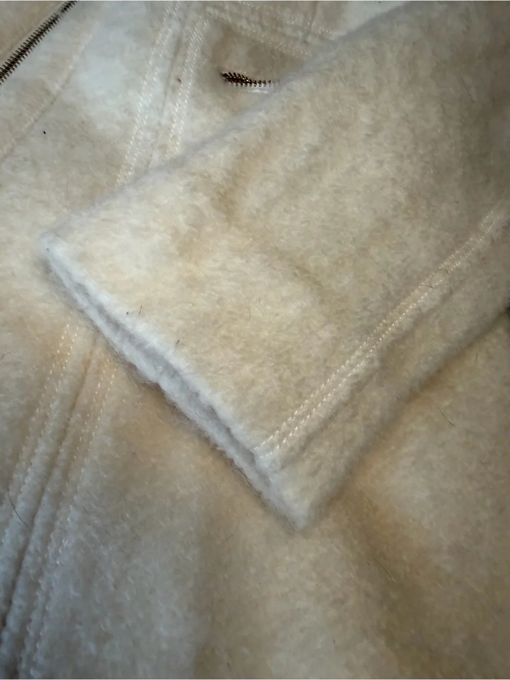 Wool-Blend Cream Zip Front Women's Coat, Tailored Stitching, Zip Pockets